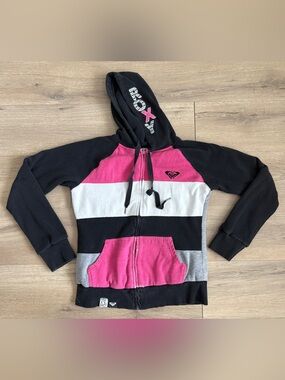 Vintage Roxy Y2K Reversible Zip-Up Jacket Size Small Black/Pink/White/Gray